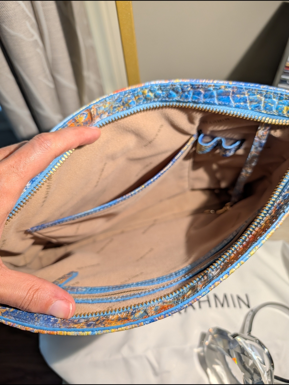 Brahmin Blue Multi Croc-Embossed Leather Shoulder Bag - Picture 8 of 16